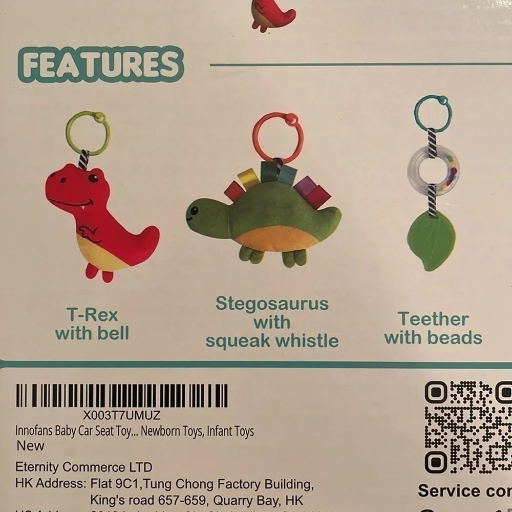 Brand New Baby Car Seat Toy Dinosaur Double-Sided Travel Activity Plush Mirror